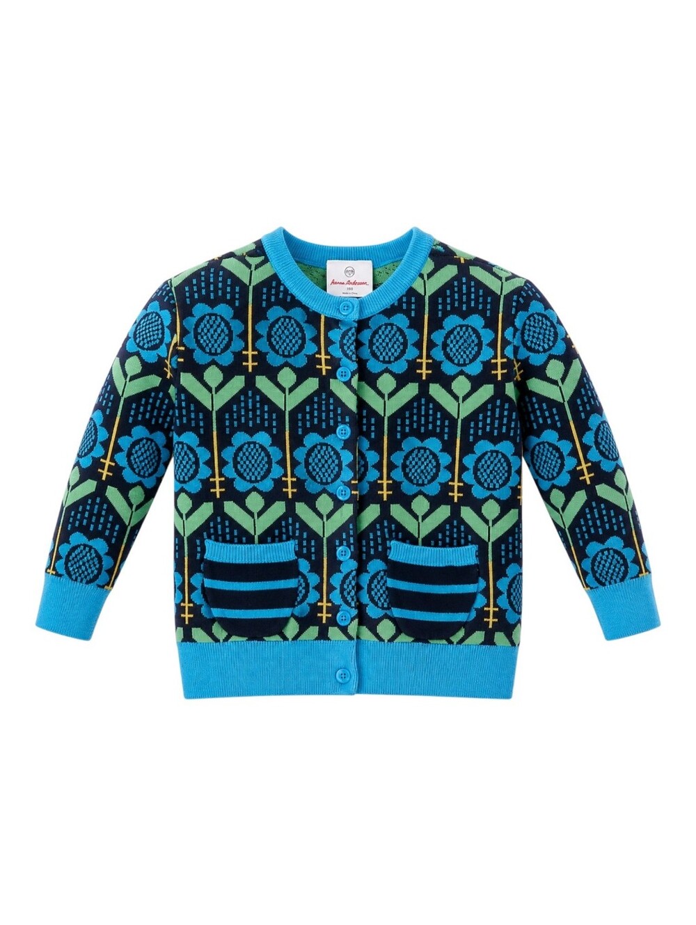 Hanna Andersson Kids Cardigan Sweater Blue Green Flowers Cotton Girls Size 110 5